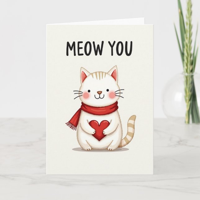 Carte Heart Cat Meow You Greeting Card (Devant)