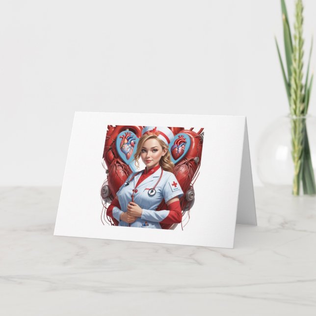 Carte Heart & Healing – Nurse with Anatomical Heart  (Devant)