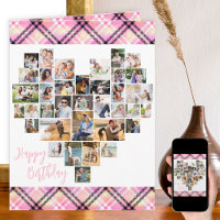Heart Photo Collage rose Plaid N'importe quel âge 