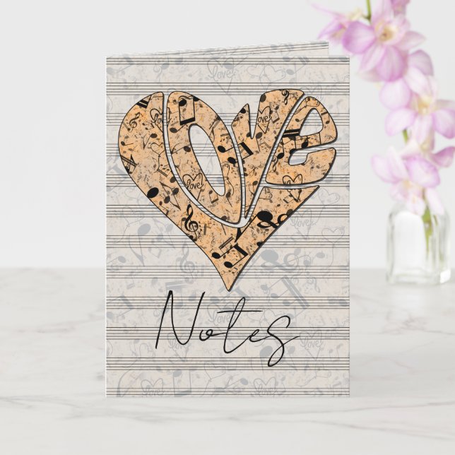 Carte Heart-Shaped Love Typography with Musical Notes (Orchidée)