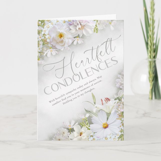 Carte Heartfelt Condolences White Floral Sympathy Card (Devant)