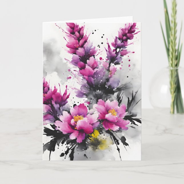 Carte Heather - Fleurs à l'aquarelle (Devant)