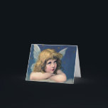 Carte Heavenly angel daydreaming on a cloud in the sky<br><div class="desc">Vintage illustration of a heavenly angel daydreaming on a cloud in the sky.</div>