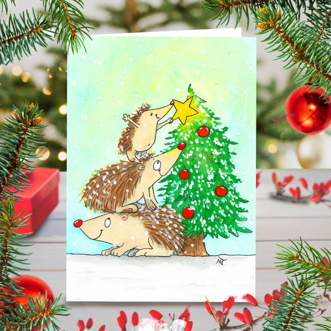 Carte Hedgehog Merry Christmas greeting card by N. Janes (Créateur téléchargé)