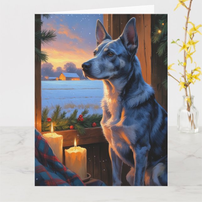 Carte Heeler Bleu Avec Lumières De Noël (Fleur jaune)