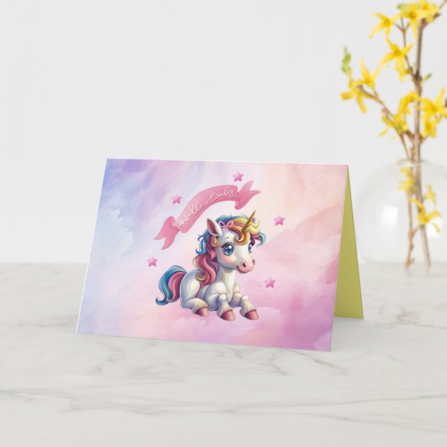 Carte Hello Baby Unicorn Design (Fleur jaune)