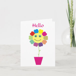 Carte Hello Happy Face Flower Greeting Card