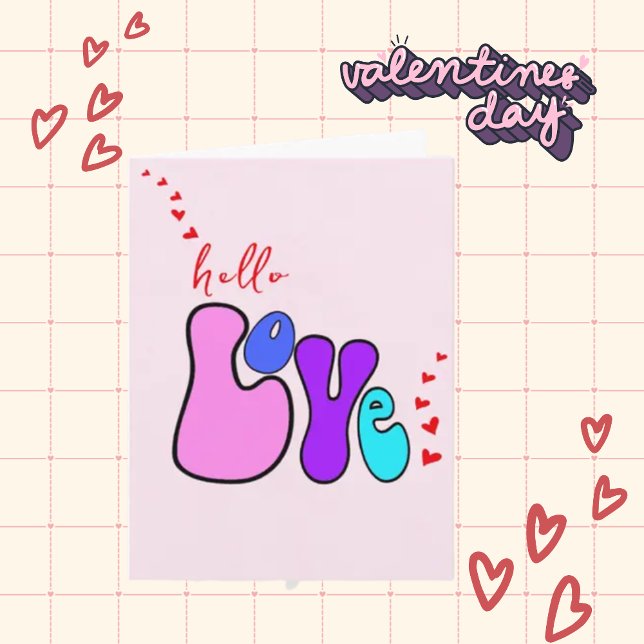Carte "Hello Love" Heureuse Sainte-Valentin de Retro 70 (Créateur téléchargé)