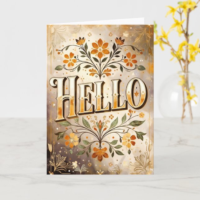 Carte Hello, pretty floral design, (Fleur jaune)