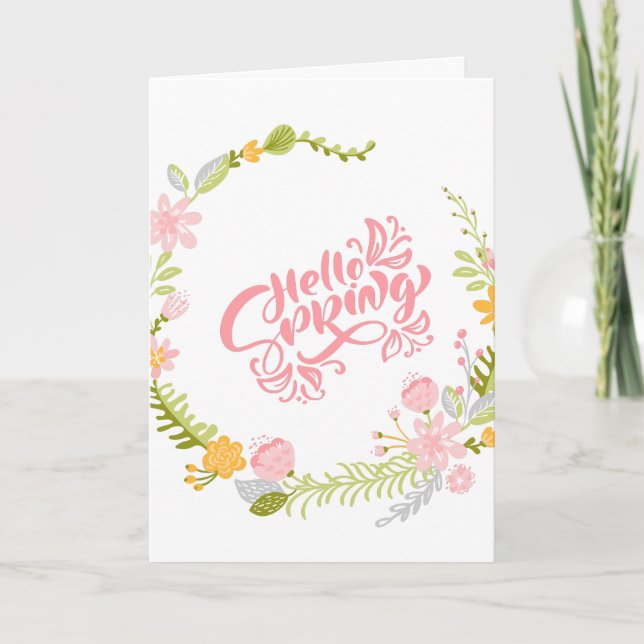 Carte Hello Spring Greeting Card Floral Wreath (Devant)