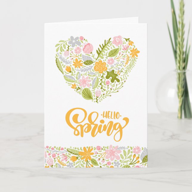 Carte Hello Spring Greeting Card with Floral Heart (Devant)