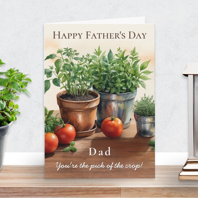 Carte Herbes et Tomates Choix de la Récolte Fête des Pèr (A Father's Day card with illustration of herbs and tomatoes, for a Dad who is 'pick of the crop')