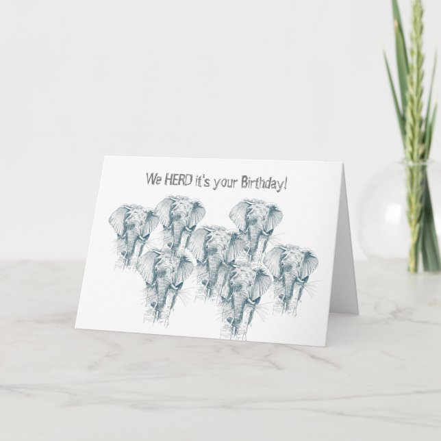 Carte Herd d'éléphants drôle Joyeux anniversaire (Devant)