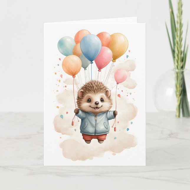 Carte Hérisson aquarelle mignon flottant dans l'air Cart (Devant)