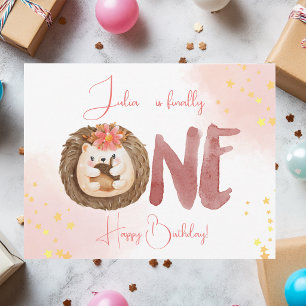 Carte Hérisson aquarelle premier Joyeux anniversaire