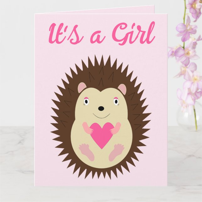 Carte Hérisson Bébé Fille Rose Personnalisé (Orchidée)