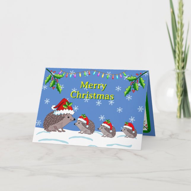 Carte Hérisson et enfants Noël  (Devant)