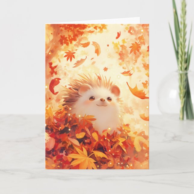 Carte Hérisson heureux aux feuilles bruissantes (Devant)