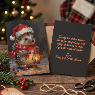 Carte Hérisson peint fantaisiste pour les fêtes d'hiver