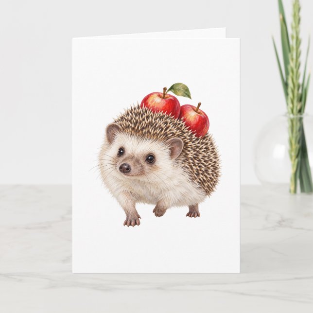 Carte Hérisson portant des pommes rouges (Devant)