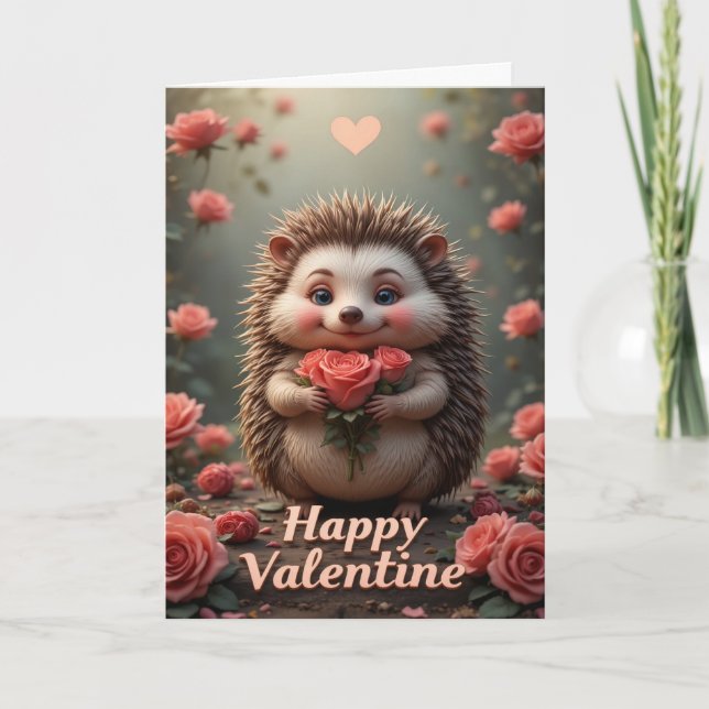 Carte Hérisson Saint-Valentin Mignon Amour Animal avec d (Devant)
