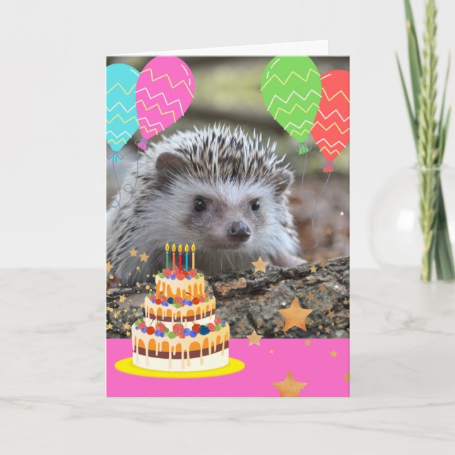 Carte Hérisson sur le bord pour Anniversaire avec Ballon (Devant)