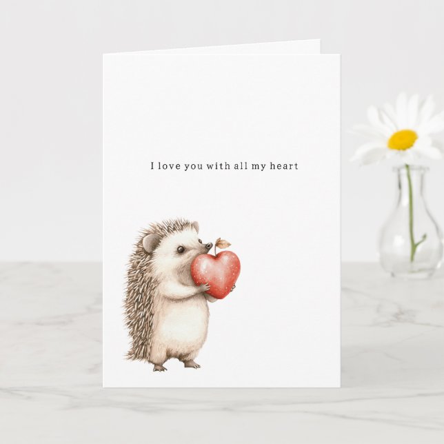 Carte Hérisson Tout Mon Cœur Amour (Petite plante)
