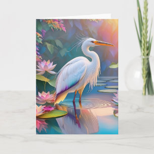 Carte Héron blanc à bec orange, oiseau de fantaisie