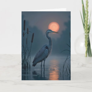 Carte Heron gris avec lune rose penser à vous