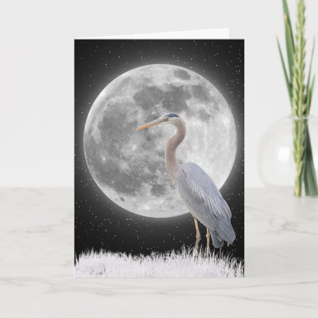 Carte Heron Gris Avec Pleine lune (Devant)