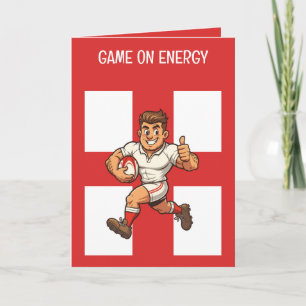 Carte Héros de rugby joyeux en plein effort avec pouce l
