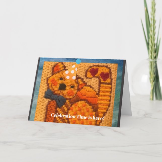 Carte Heure des fêtes Joyeux anniversaire de chat (Devant)