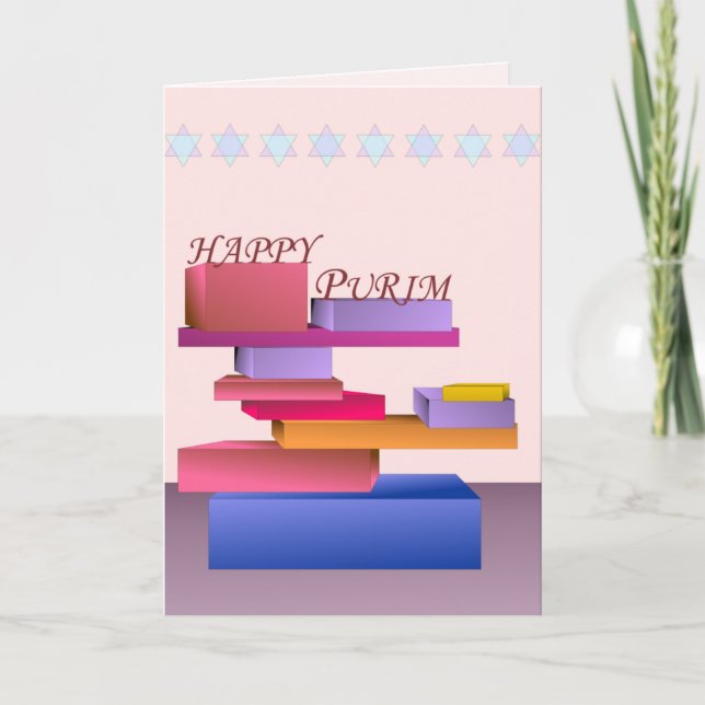 Carte heureuse colorée de Purim de blocs (Devant)