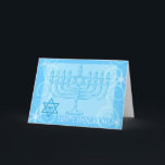 Carte heureuse de Hanoukka<br><div class="desc">Carte heureuse de Hanoukka comportant un Menorah, l'étoile de David et l'emblème universel du BSA.</div>