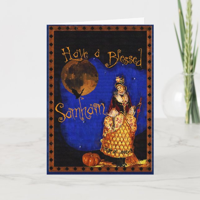 Carte heureuse de Samhain Halloween de sorcière (Devant)