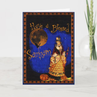 Carte heureuse de Samhain Halloween de sorcière