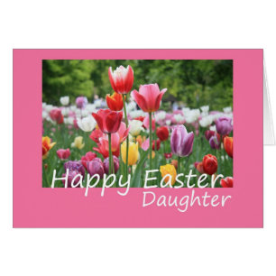 Carte heureuse de tulipe de Pâques de fille