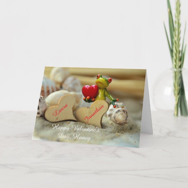 Carte Heureuse Sainte-Valentin avec Cute Frog sur  (Devant)