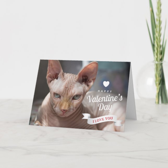 Carte Heureuse Sainte-Valentin | Chat sans cheveux Sphyn (Devant)
