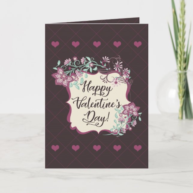 Carte HEUREUSE SAINTE-VALENTIN ! Coeurs de fleurs roses  (Devant)