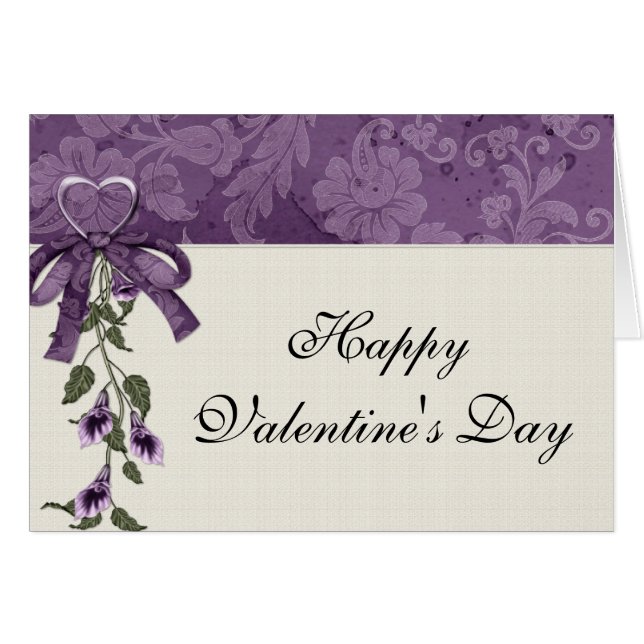 Carte Heureuse Sainte-Valentin de coeur/fleurs vio (Devant horizontal)