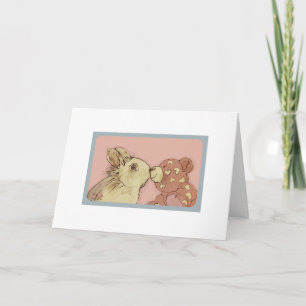 Carte Heureuse Sainte-Valentin, lapin et ours en p