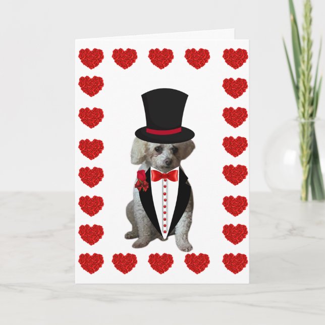 Carte Heureuse Sainte-Valentin Poodle Tuxedo Note (Devant)