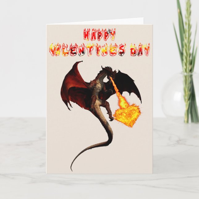 Carte Heureuse Sainte-Valentin Red Dragon Fire Heart (Devant)