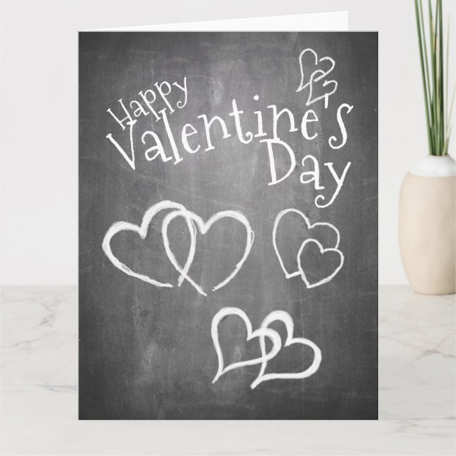Carte Heureuse Sainte-Valentin sur un tableau à craie (Devant)