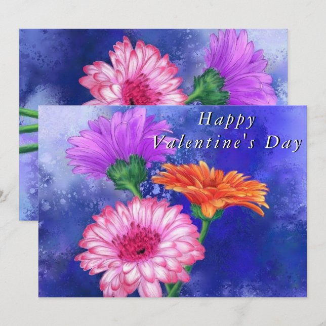 Carte Heureuse Sainte-Valentin trois couleurs Gerb (Devant / Derrière)