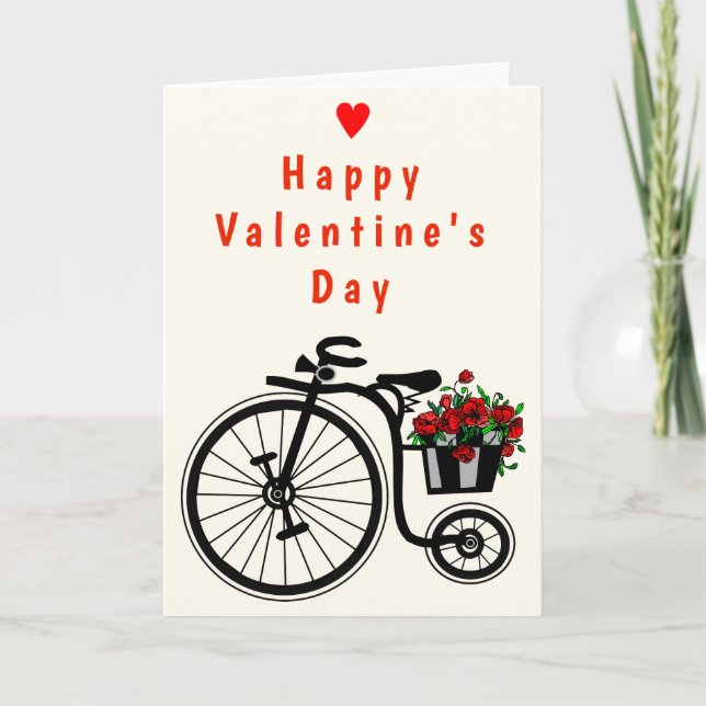 Carte Heureuse Sainte-Valentin Vélo Fleurs romanti (Devant)