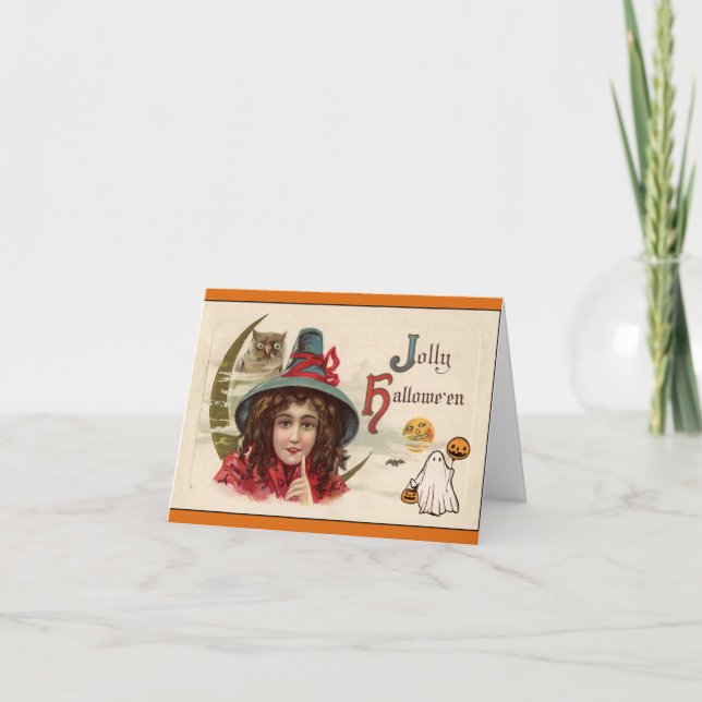 Carte Heureuse sorcière Vintage Halloween (Devant)