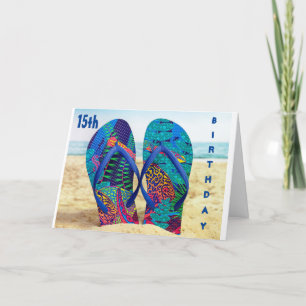 Carte HEUREUX *15e* ANNIVERSAIRE AVEC FLIP FLOPS Card