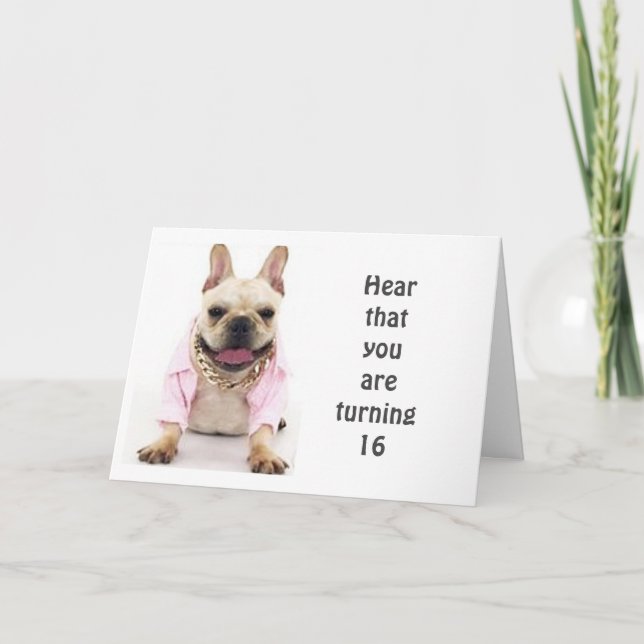 Carte HEUREUX **16ème** ANNIVERSAIRE DIT BULLDOG (Devant)